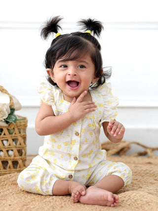 Baby Girl Ruffle Jumpsuit with 2 Printed Leggings Combo - Kidulan