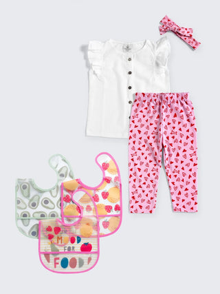 Girls' Everyday Essentials Outfit Set with 3 PEVA Bibs - Kidulan