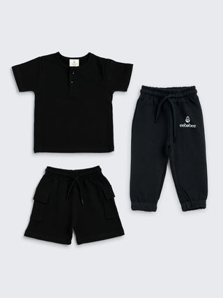 Black Squad Combo Set for Boys – Tee, Shorts & Joggers - Kidulan