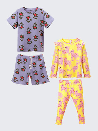 Colorful Girls’ Picnic Combo – Cherry Shorts Set & Panther Pajama Set - Kidulan