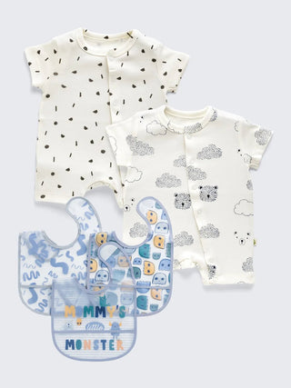 2 Pc Baby Romper Set with 3 Pc Waterproof PEVA Bib Combo - Kidulan