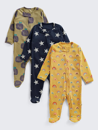 3 Pc Long Sleeve 2 - Way Zip Sleepsuit Bundle for Babies - Kidulan
