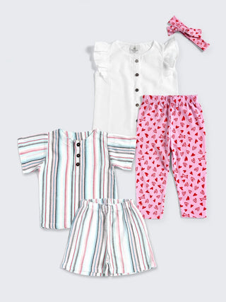Trendy Girls' Combo Set with Printed Co - ord & Ruffle Top - Kidulan