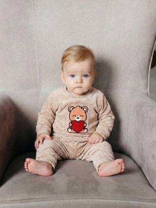 Warm & Snuggly Bear Love Beige Co - Ord Set - Kidulan