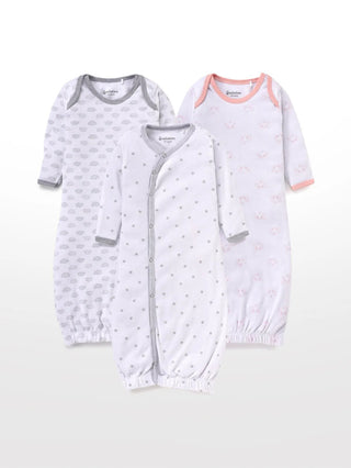 Full sleeve pink & grey graphic pattern in white sleeping gown combo for baby - Kidulan