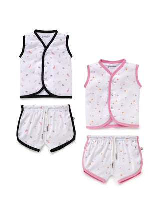 Sleeveless pink & black border in white with graphic jabla set combo for baby - Kidulan