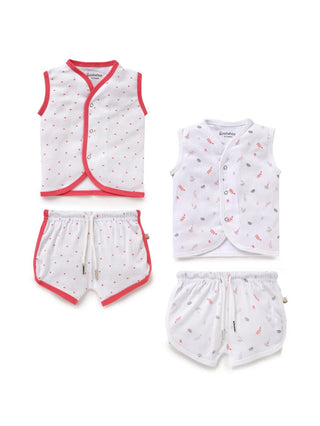 Sleeveless red heart pattern in white & black graphic in white jabla set combo for baby - Kidulan