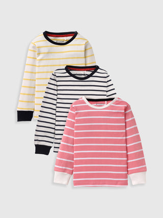 Full sleeve black, yellow & pink line patterns in white cuff t-shirt combo for baby - Kidulan