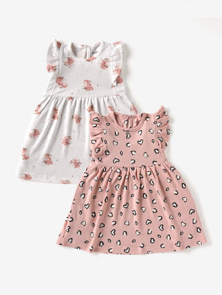 Sleeveless graphic pattern in pink & white frock for baby girl - Kidulan