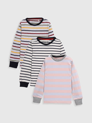 Full sleeve red, black & pink stripe patterns in white cuff t-shirt combo for baby - Kidulan