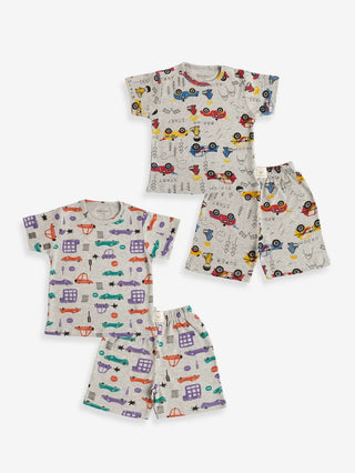 Half sleeve toy graphic in grey t-shirt & shorts combo for baby - Kidulan