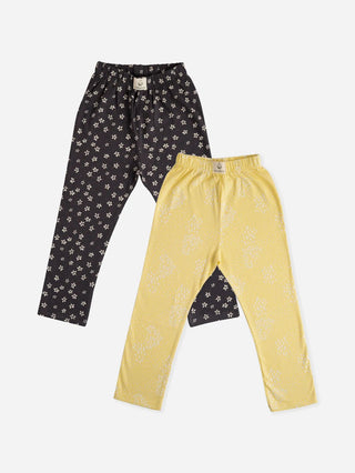 White flower pattern in black & white dot pattern in yellow leggings combo for baby girl - Kidulan