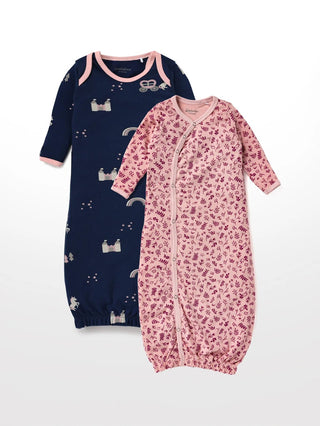 Full sleeve navy blue, red design in solid pink sleeping gown combo for baby - Kidulan