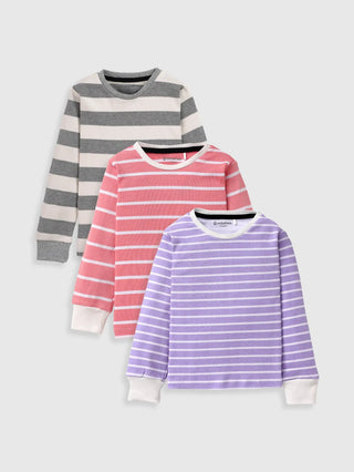 Full sleeve violet, pink & grey cuff t-shirt combo for baby - Kidulan