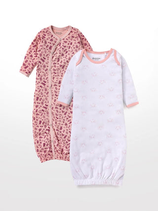 Full sleeve cute pattern in white, red graphic pattern in solid pink sleeping gown combo for baby - Kidulan