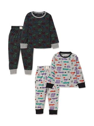 Full sleeve graphic car pattern in white & grey pajama combo for baby - Kidulan