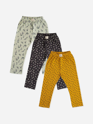 Black & yellow, white flower pattern in black & green leggings combo for baby girl - Kidulan