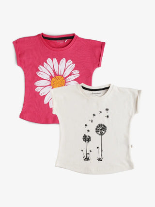 Half sleeve white & pink graphic t-shirt combo for baby - Kidulan