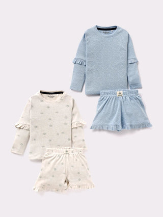 Full sleeve Blue & Cream frill set for baby girl - Kidulan