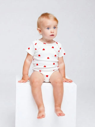 Red Heart Print Half sleeve Unisex Baby Bodysuit - Kidulan