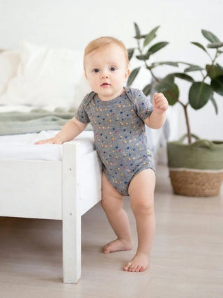 Starry Night Short Sleeve Unisex Baby Bodysuit – Grey - Kidulan