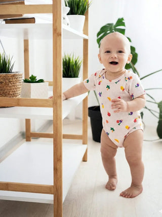 Tropical Fruit & Flora Print Baby Half sleeve Bodysuit - Kidulan