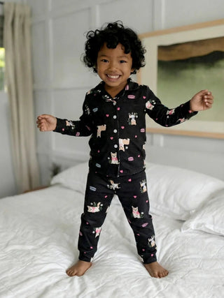 Dog Print Full Sleeves Nightwear Set – Black - Kidulan