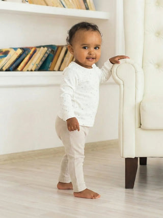 Soft Starry White Sweatshirt & Beige Bottom Set - Kidulan