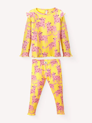 Colorful Girls’ Picnic Combo – Cherry Shorts Set & Panther Pajama Set - Kidulan