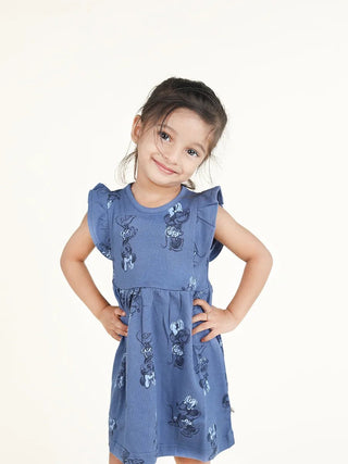 Sleeveless blue & minnie mouse pattern frock for baby girls - Kidulan