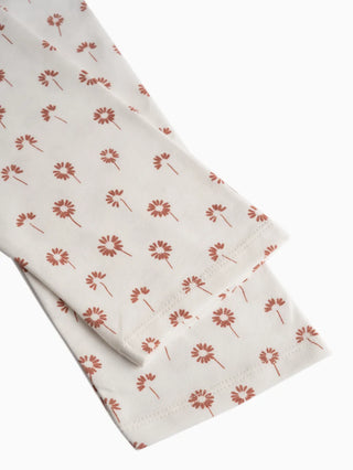 Brown flower pattern in white leggings for baby girl