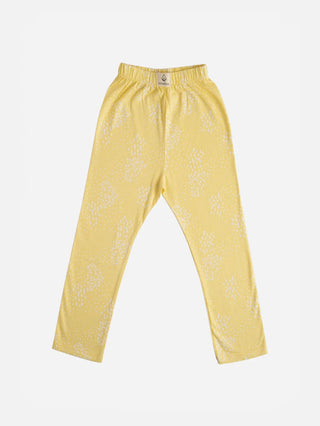 Black dot pattern in pink, flower pattern in white & graphic pattern in yellow leggings combo for baby girl - - Kidulan