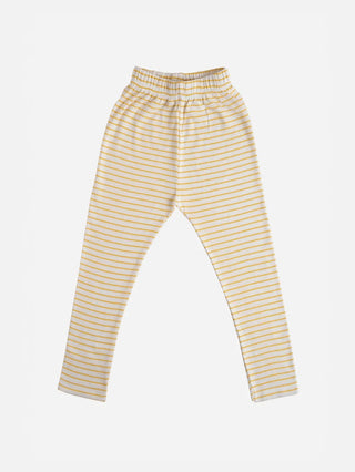 Green, yellow stripe pattern in white & blue leggings combo for baby girl - Kidulan