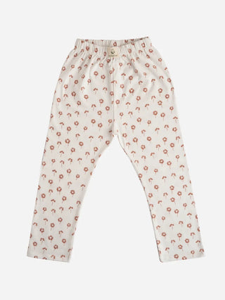 Brown flower pattern in white leggings for baby girl - Kidulan