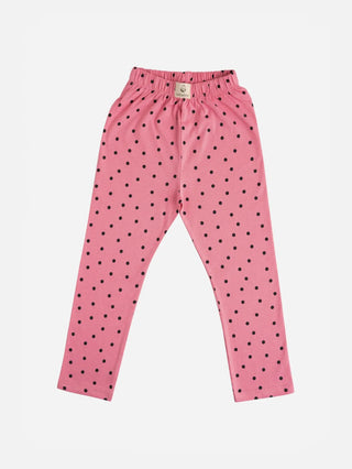 Lavender flower pattern in green & polka dot pattern in pink leggings combo for baby girl - Kidulan