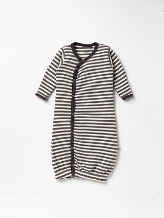 Full sleeve brown stripe pattern in white sleeping gown for baby - Kidulan