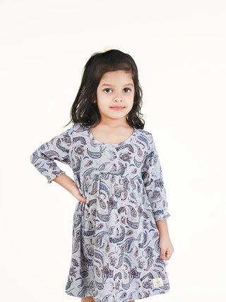 Full sleeve graphic pattern in grey floral gown for baby girl - Kidulan