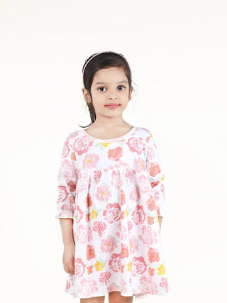 Full sleeve flower pattern in white floral gown for baby girl - Kidulan