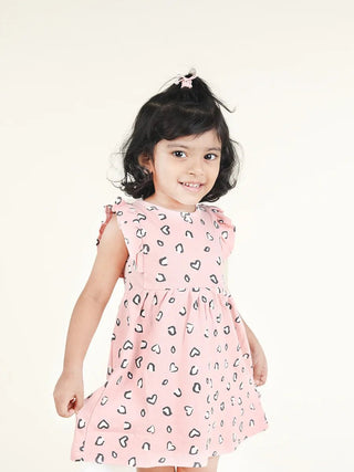 Sleeveless pink & heart shaped pattern frock for baby girls - Kidulan